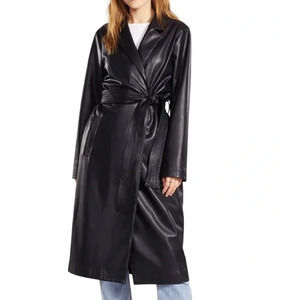 BB Dakota Steve Madden Black Leather Trench Tie Coat